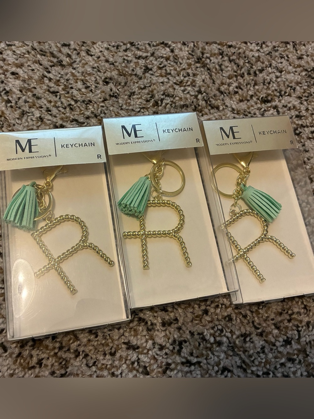 New Modern Expressions Gold R Letter Keychain Set of 3